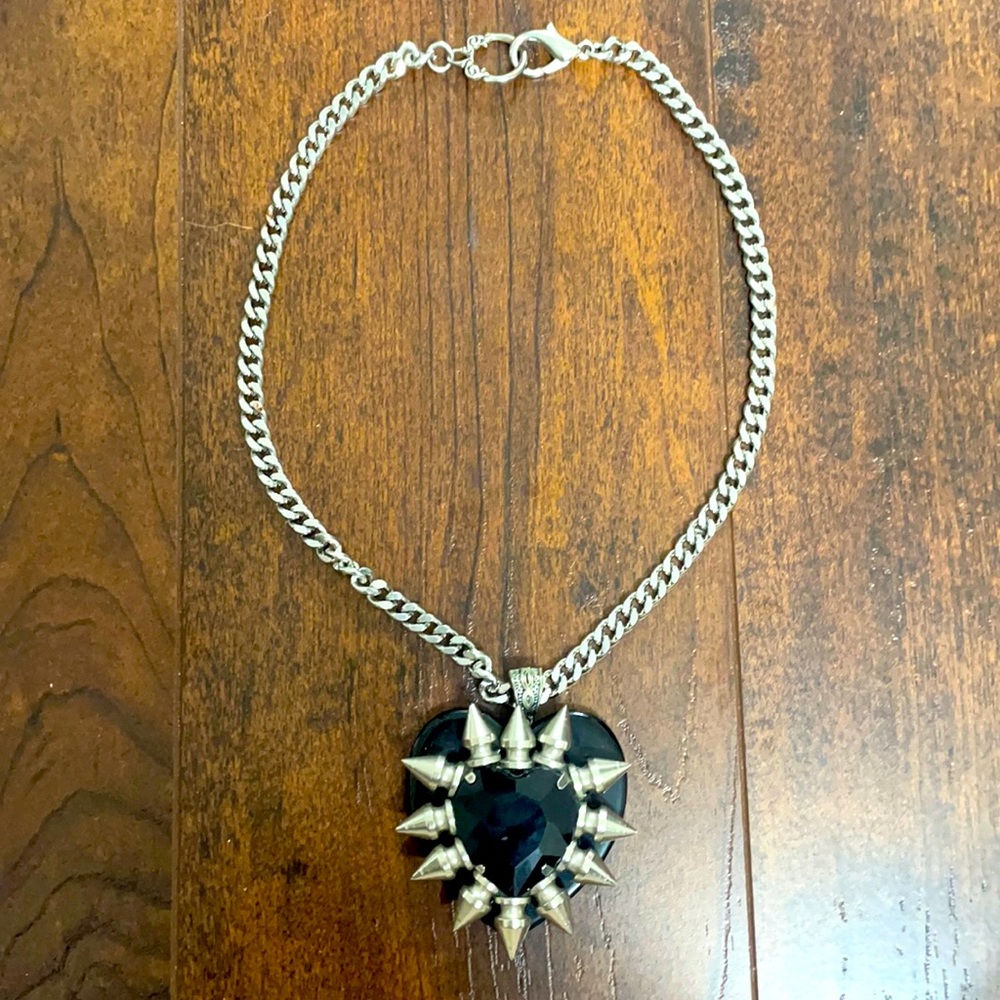 Black Diamond Spiked Heart Necklace Goth Dark Vampire